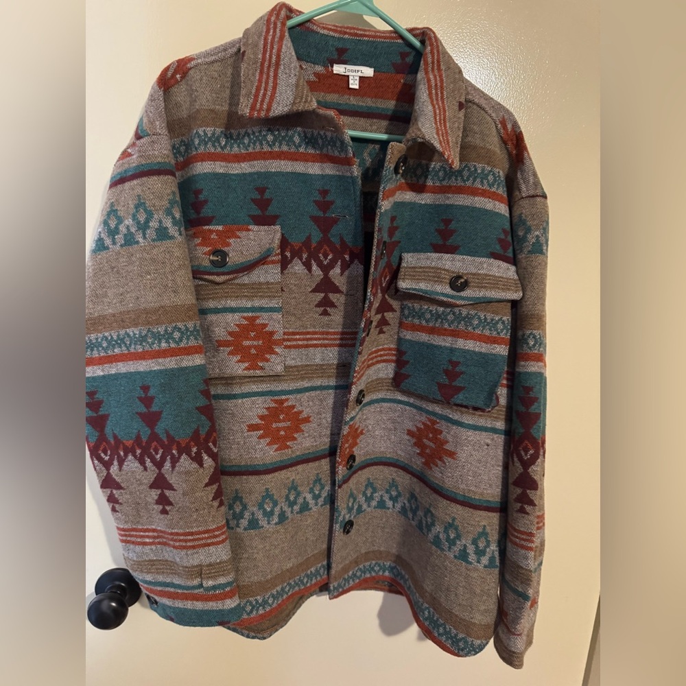 Tribal Patterned Jacket in Teal and Rust - Picture 3 of 4